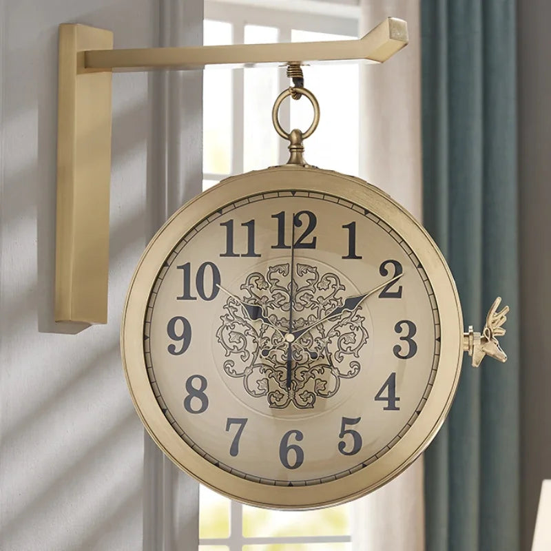 Double-sided Wall Clock Living Room Large Clocks Wall Art Watches Modern Metal Watch Silent Luxury Room Design Home Decoration