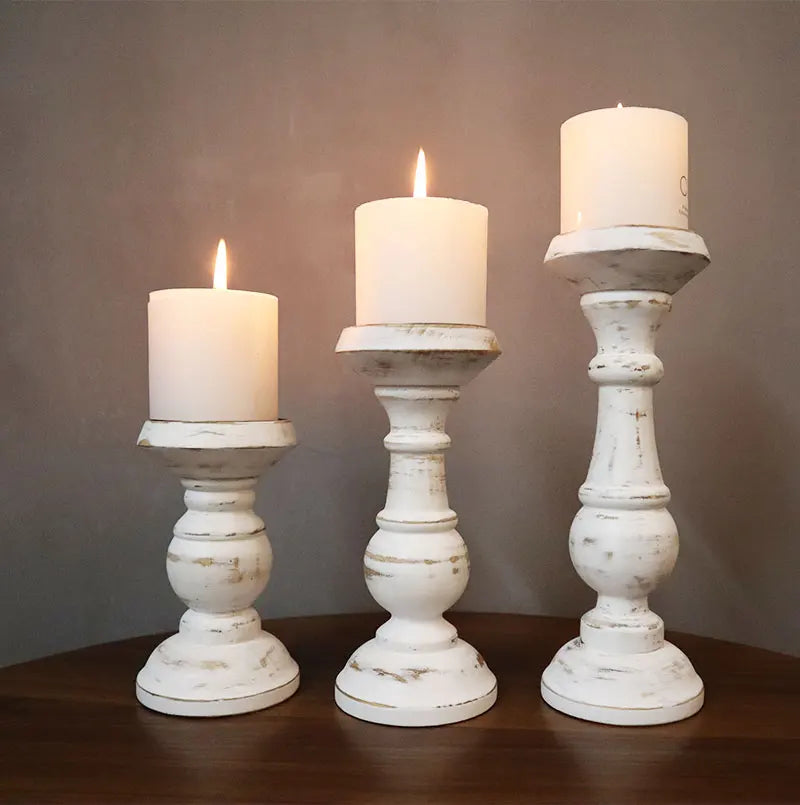 1Piece Wood Candlestick Tabletop Retro White Candle Holder Home Decoration Wooden Candles Rack Nostalgic Photography