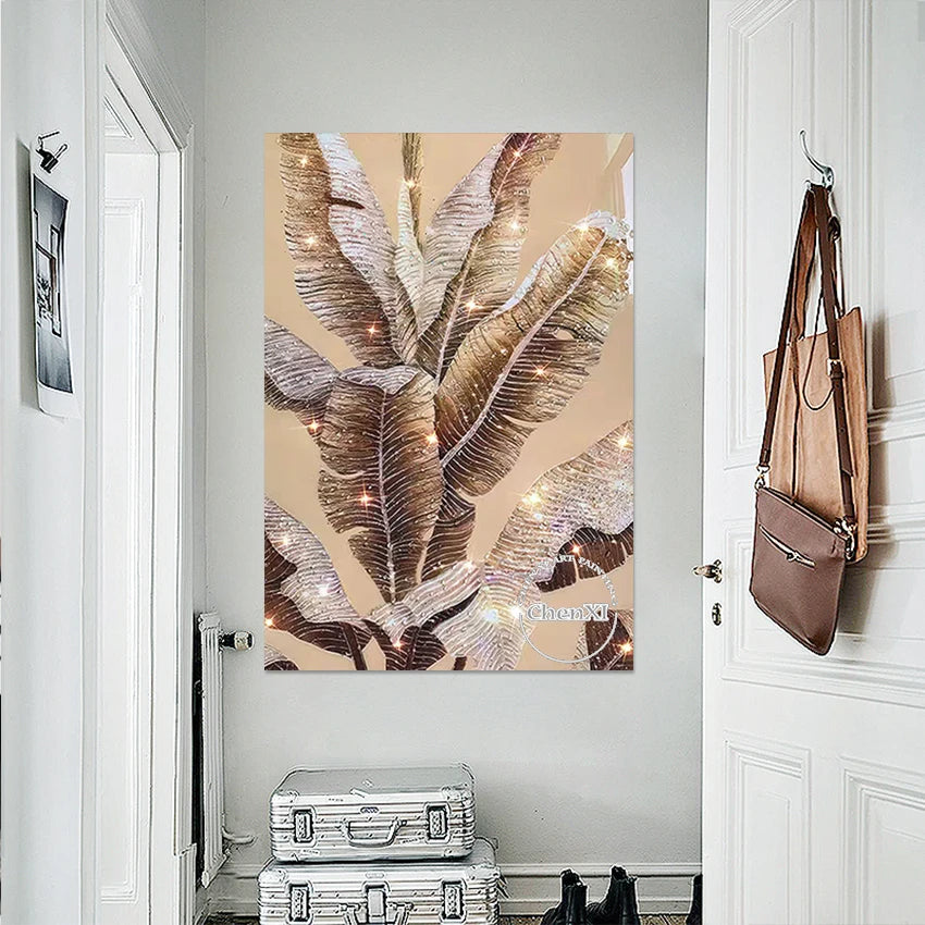 Abstract Leaf Art Wall Frameless Canvas Handmade Artwork 3d Plant Scenery Picture Modern Decorative Paintings Suitable For Rooms