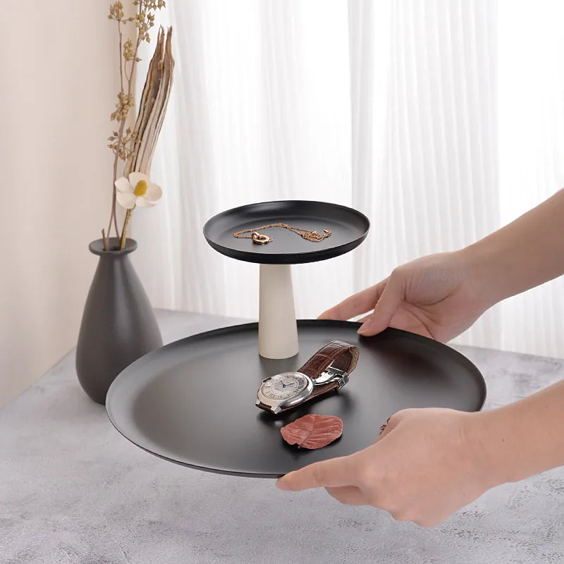 Ahunderjiaz-Nordic Style Luxury Double Round Tray, Storage Display Shelf, Home Decoration, Entryway, Kitchen Storage