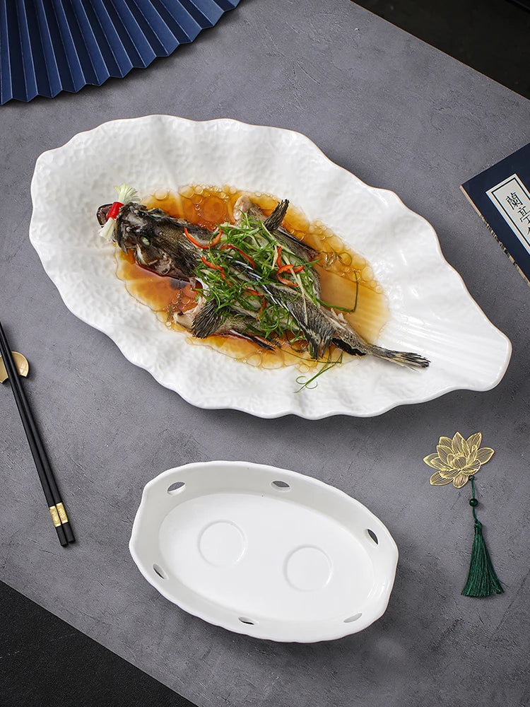 Large Irregular Fish Plate Household Cauldron Bowl Heating and Insulation Plate Ceramic Hotel Tableware Soup Plate