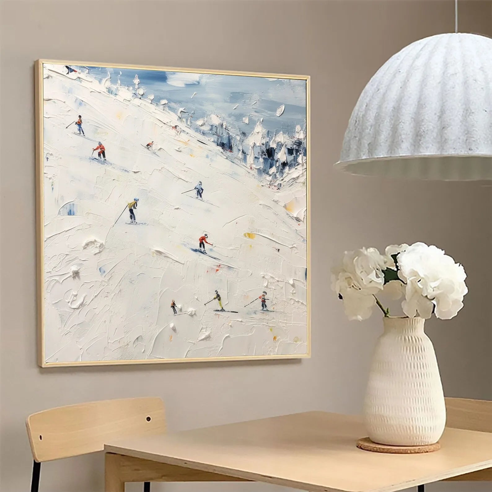 Thick Textured Knife Painted Skiing Landscape Painting 100% Handmade Abstract Oil Painting Canvas Wall Art For Home Decoration