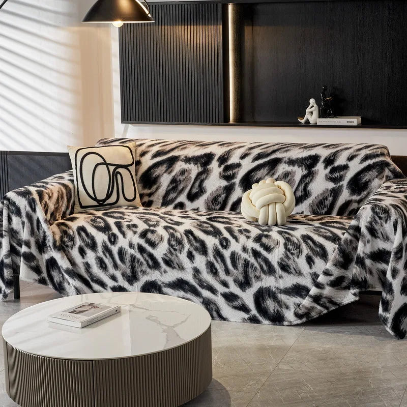 EIFLOY-Leopard Print Plush Sofa Covers Velvet, Throw Blanket, Couch Slip Covers, One Piece, Universal Furniture Protector