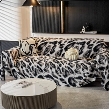 EIFLOY-Leopard Print Plush Sofa Covers Velvet, Throw Blanket, Couch Slip Covers, One Piece, Universal Furniture Protector