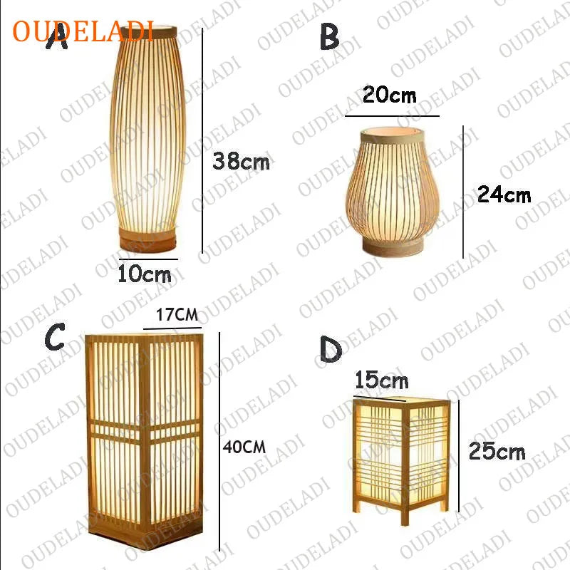 OUDELADI Warm bedside lamp Japanese-style Zen tea room lamps Bedroom tatami decor table lamps Living Room bamboo art desk lights