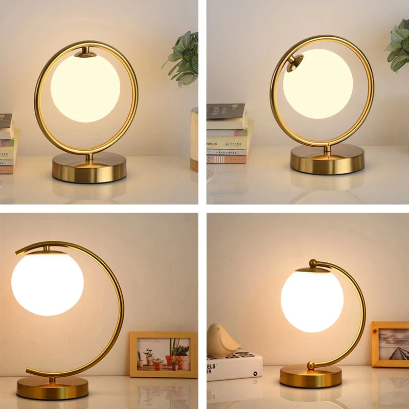 Nordic Brass Ring Glass Ball Table Lamp Modern Led Living Room Bedroom Hotel Home Decor Desk Lamp Eye Protection lamp