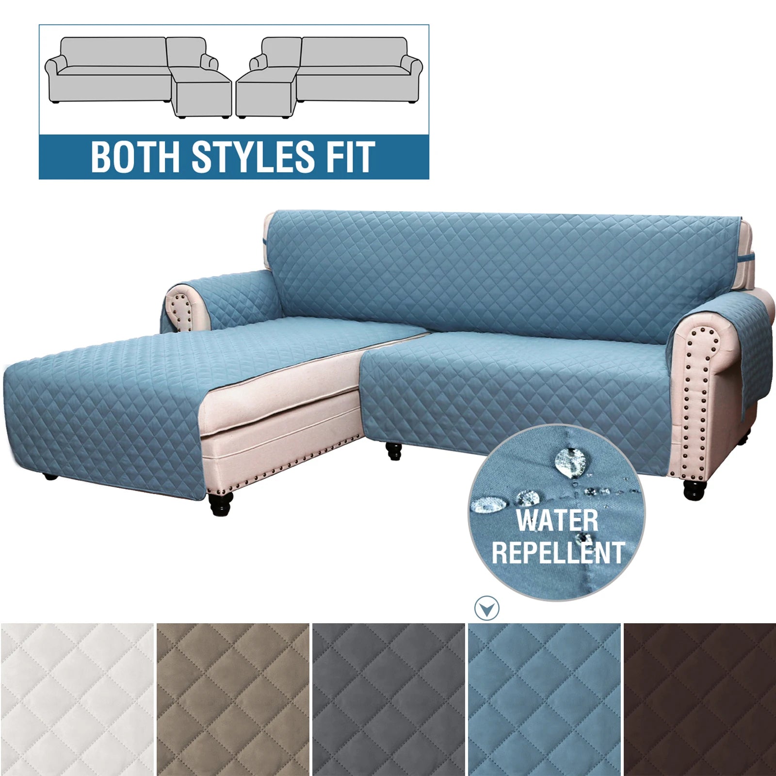 Quilted Corner Sofa Covers for Living Room Waterproof Reversible L-Shape Couch Slipcover Washable Pet Protector Mat Furniture