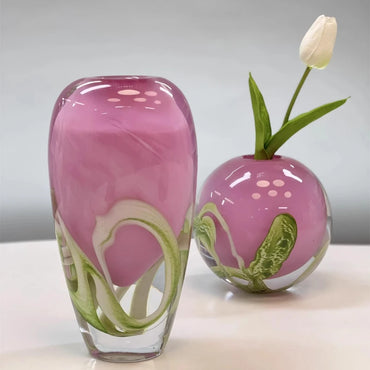 Pink Thick Colorful Glass Vase Desktop Glass Ornaments Handicraft Home Decorations Hydroponic Green Plants