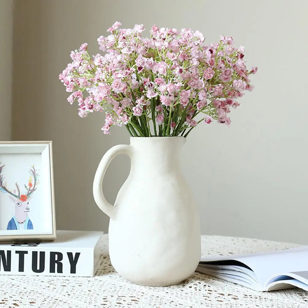 Matte White Ceramic Vase Farmhouse Flower Vases for Home Decor Clay Terracotta Decorative Pitcher Vase Boho Vases for Room Decor