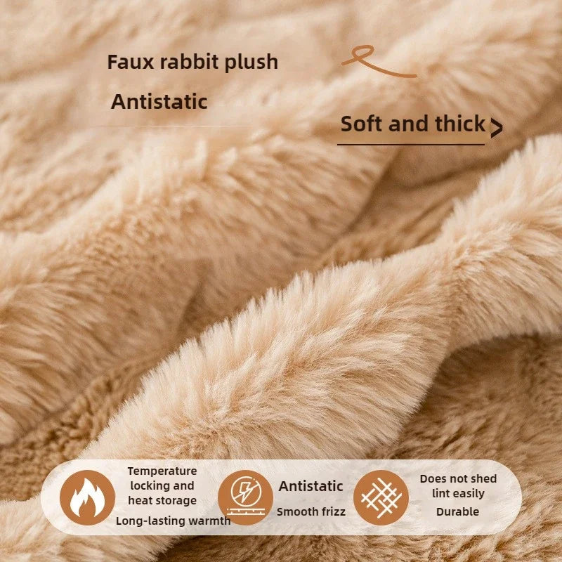 EIFLOY-Winter Rabbit Fur Plush Sofa Cover, Anti Slip, for Living Room, Warm Couch Armchair Slipcover, Sofa Towel Protector