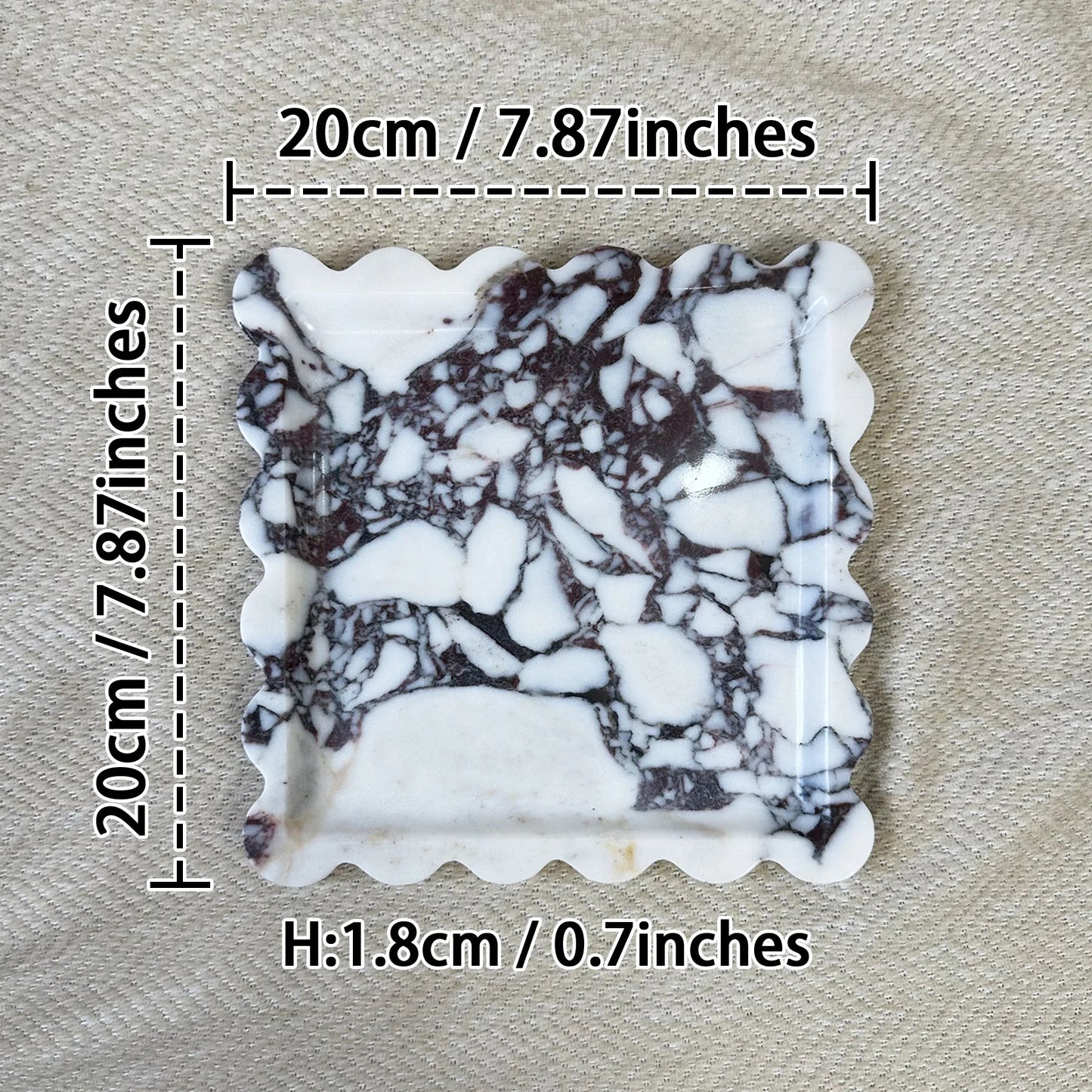 Decorative Travertine Tray, Square Scalloped Edge Natural Stone Jewelry Organizer, Home Decor Storage for Keys Rings Essentials