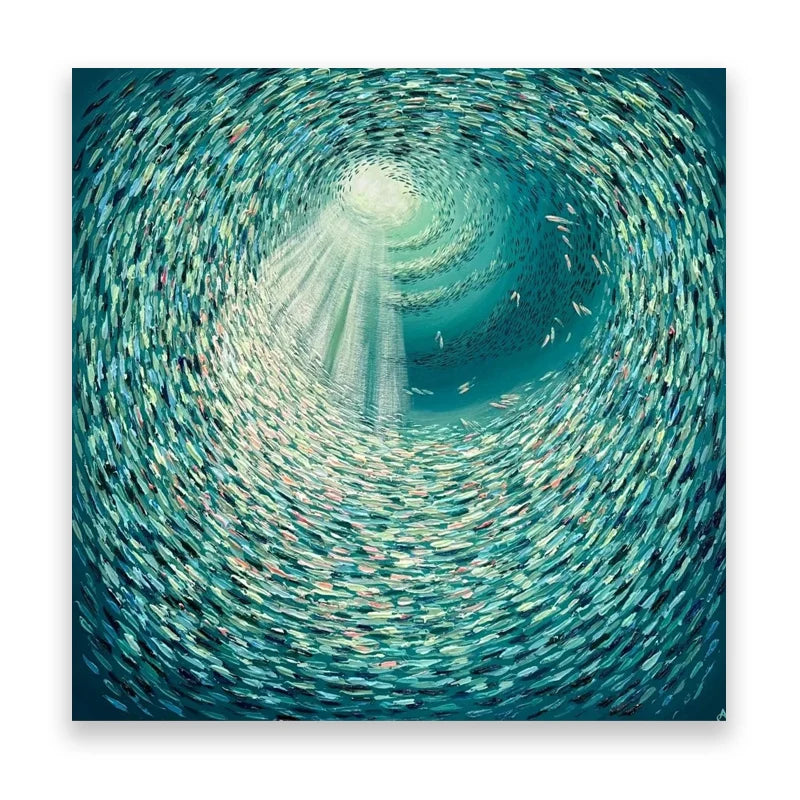 Thick Textured Knife Painted Fish Vortex Painting Pic 100% Handmade Abstract Oil Painting Canvas Wall Art For Home Decoration