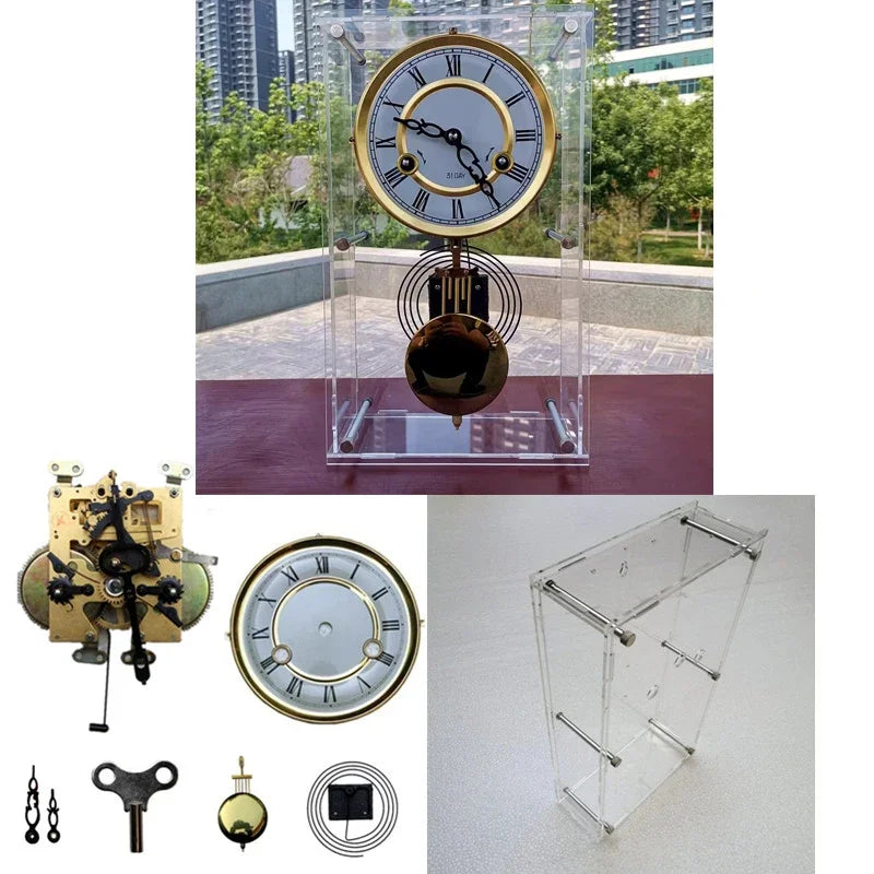 Nordic Mechanical Clock Retro Transparent Desktop Clocks Pendulum Pure Copper Movement Bedroom Watch Vintage Home and Decoration