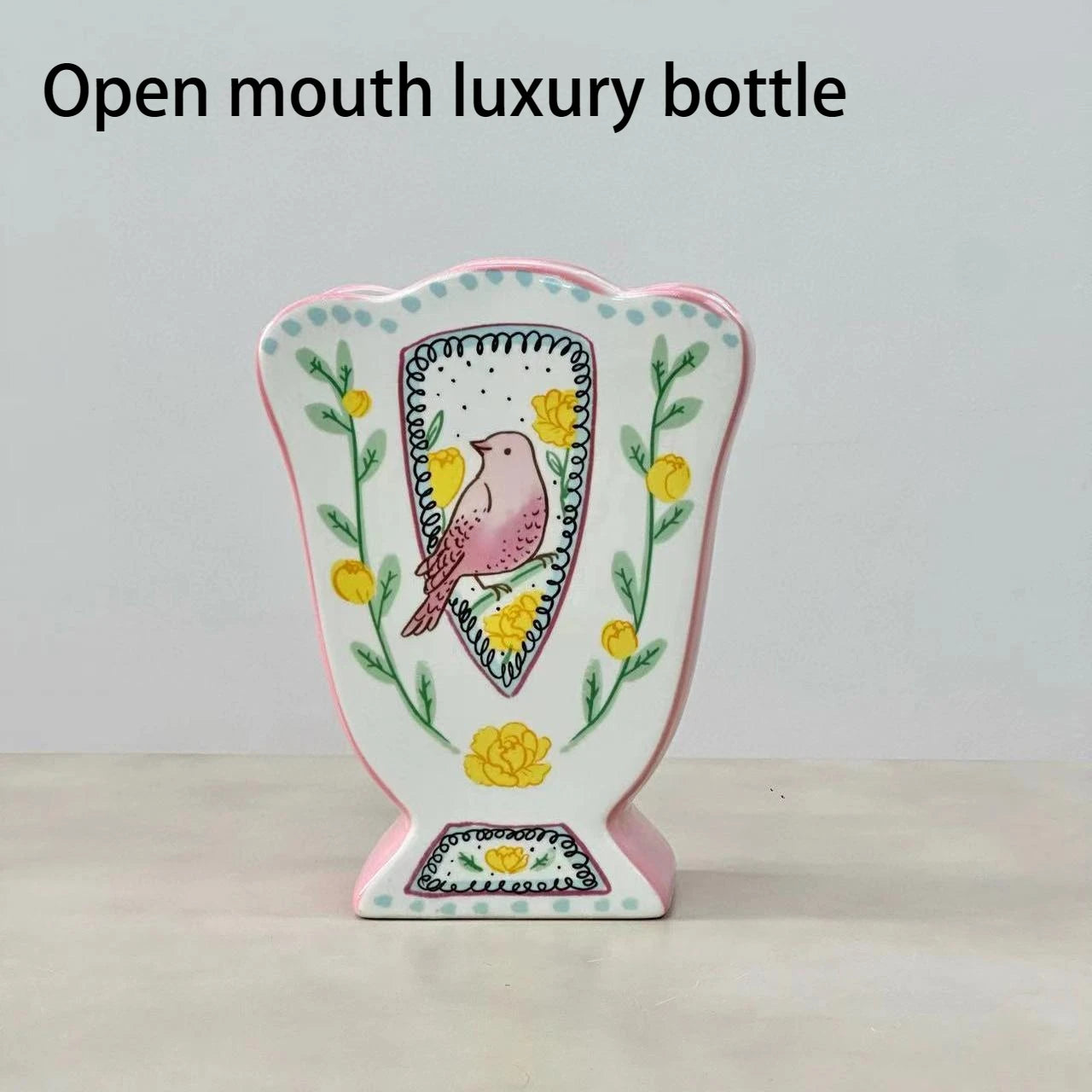 Nightingale Rose Ceramic Vase Prosperous Peach Blossom Double sided Hand drawn Vase Home Office Exquisite Decoration Bird Vase