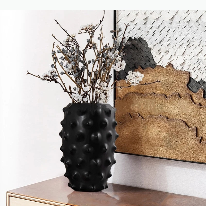 Abstract Black Ceramic Vase Sea Cucumber Pineapple Irregular Flower Vase Ceramic Crafts Home Decoration Accessories