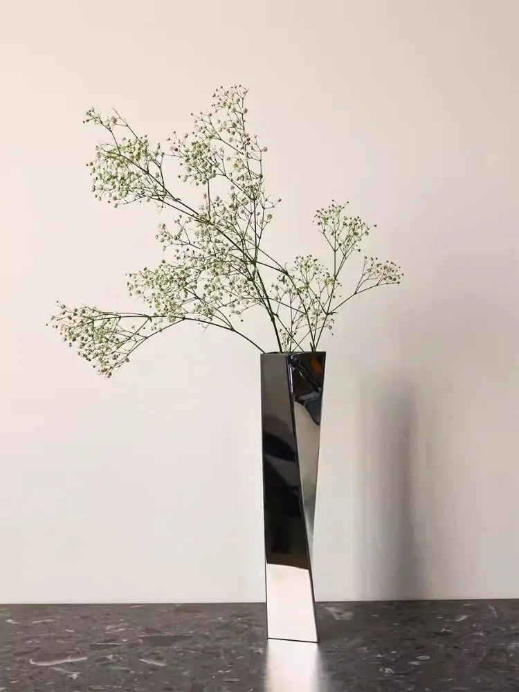 Stainless Steel Luxury Vase Metal Modern Minimalist Flower Living Room Floor Furniture Home Decor Art Aesthetic Ornaments Vase