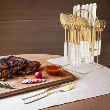 Flatware Set Gold Cutlery Set Stainless Steel Tableware Set Gold White Mirror Polished Cutlery Set for Home Restaurant