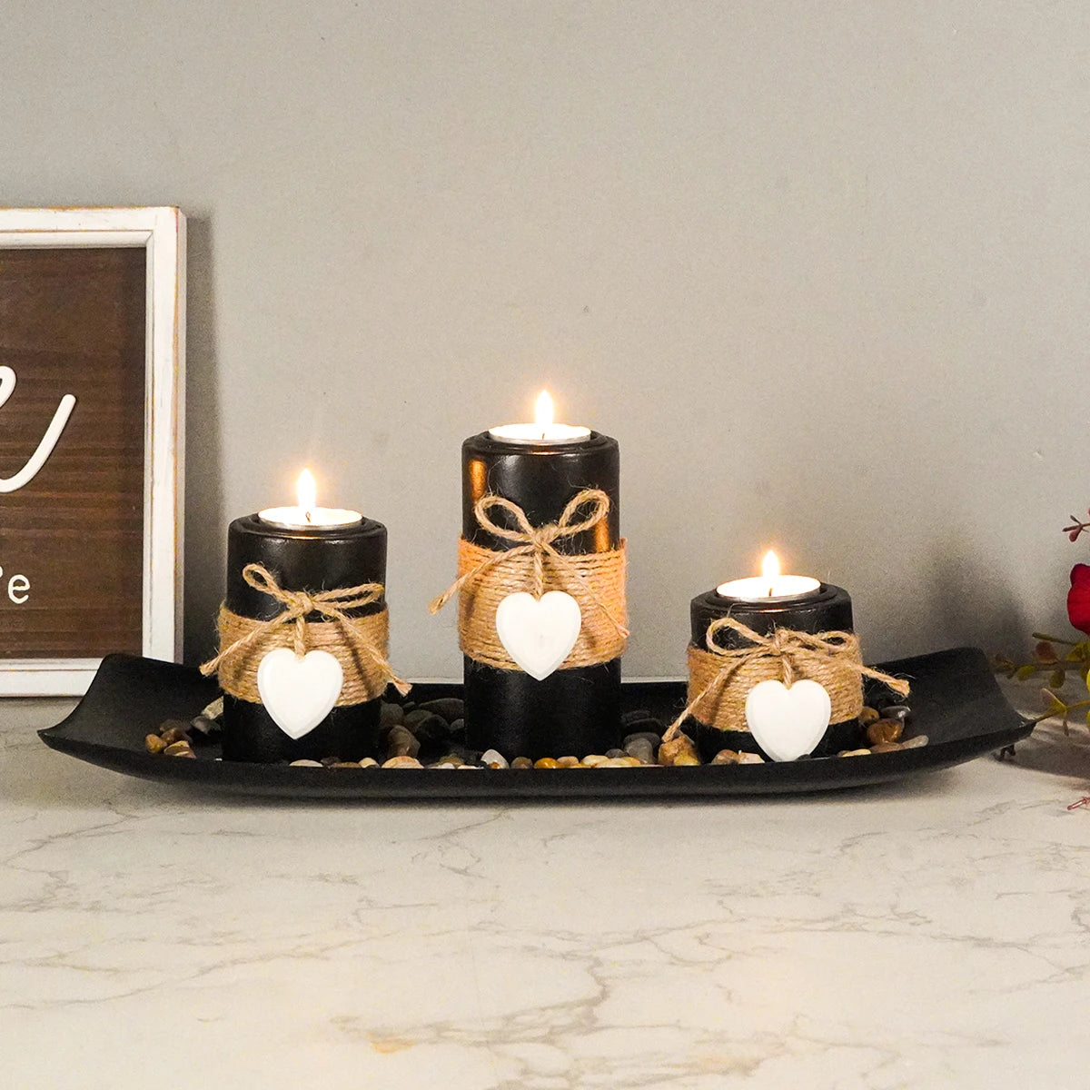 1PC Wooden Tray Candle Holder Set Candle holder for dining table candle holder decoration, wedding tea wax stand for office home