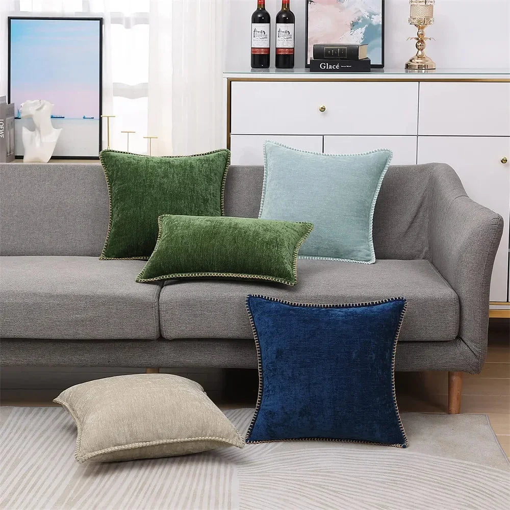 Blue Chenille Cushion Cover 45x45 Pillow Cover 30x50cm Sofa Decorative Throw Pillow Case Soft Luxury For Living Room Sofa Decor
