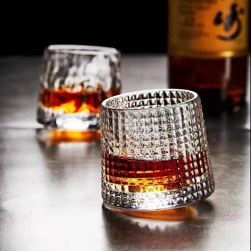 Spinning Whiskey Glass Whiskey Tumblers, Old Fashioned Scotch & Bourbon Glasses,Whisky Brandy Cups for Home Party Wine Glass