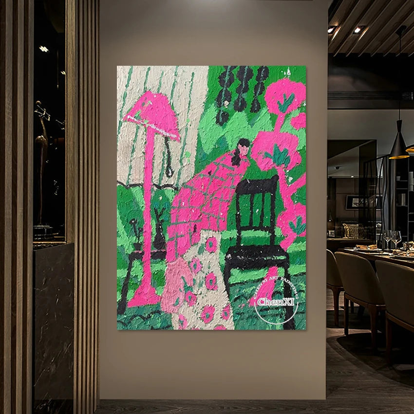 Semi Abstract Painting Figure Textured Design Wall Canvas Art Decoration Beautiful Girl Picture Frameless Bedroom Artwork