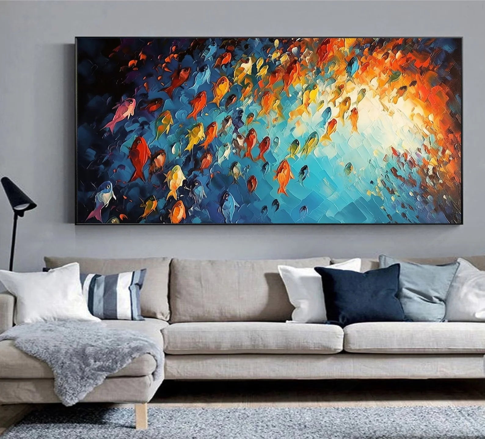 Dafeng Oil Painting Unframed Huge Handmade Abstract Oil Painting on Canvas Wall Art Home Decoration Shoal of Fish Picture Art