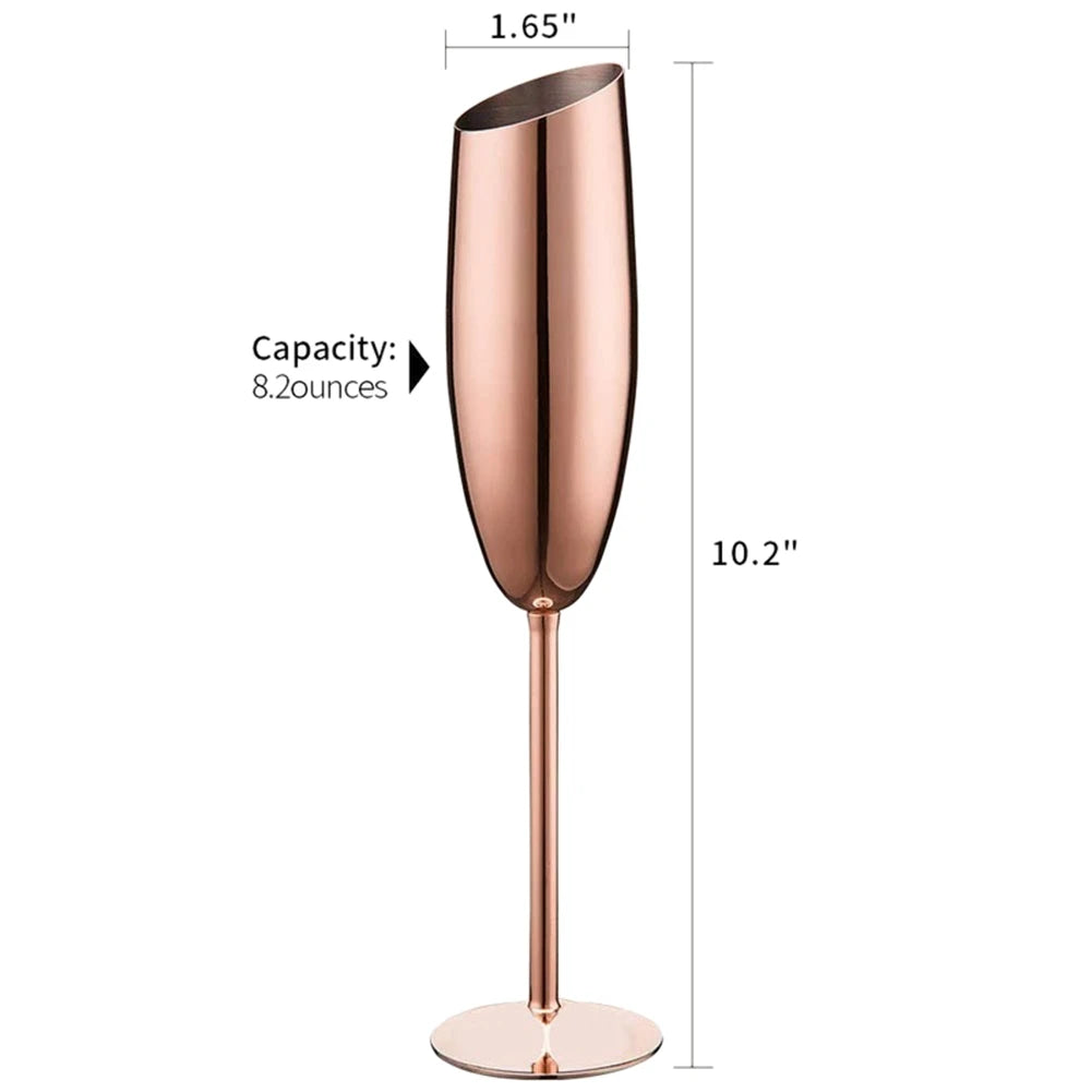 AD76-Set Of 4 Stainless Steel Champagne Wine Flutes Glasses Rose Gold Unbreakable Shatterproof