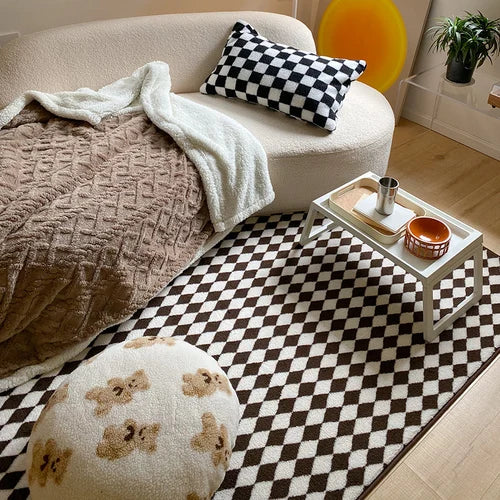 Japanese Style Carpets for Living Room Minimalist Bedroom Decor Plaid Carpet Checkerboard Lounge Rug Large Area Plush Floor Mat