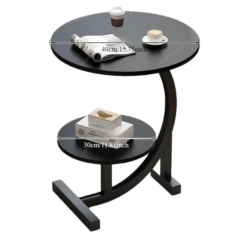Round Edge Coffee Table with Double Shelf – view 6, modern home furniture
