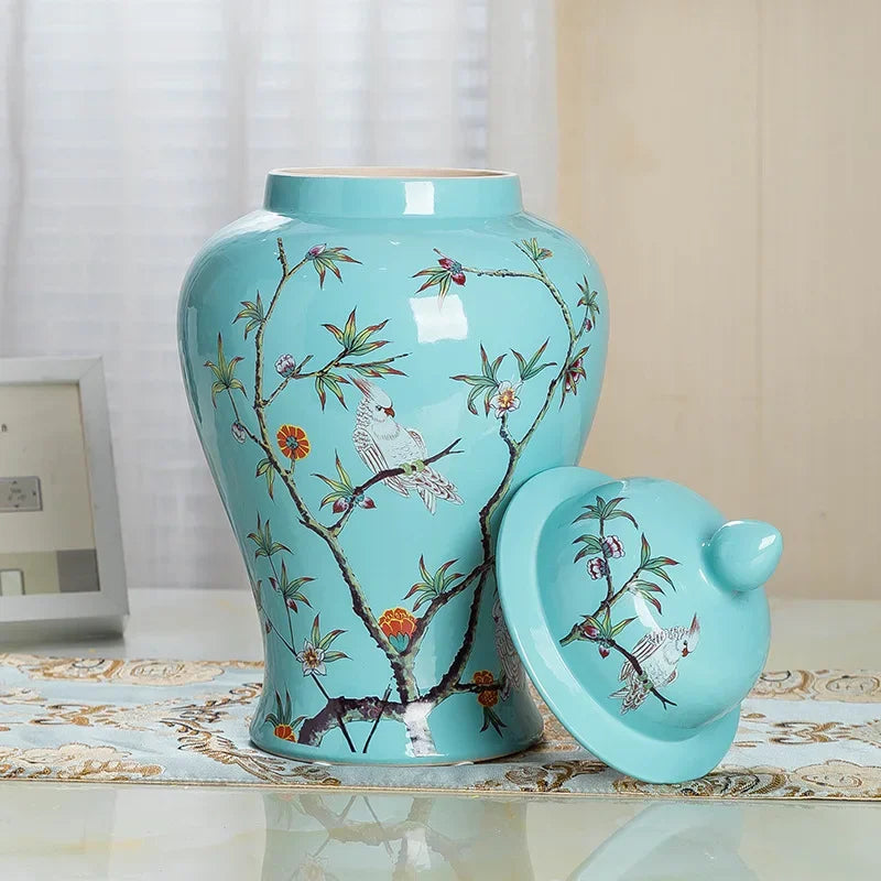 Large Floor Vase Blue 18 Inche Flower And Bird Print Temple Jars For Home Decor Chinese Porcelain Vase Flower Arrangement Heig