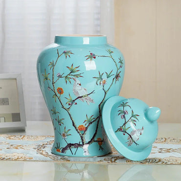 Large Floor Vase Blue 18 Inche Flower And Bird Print Temple Jars For Home Decor Chinese Porcelain Vase Flower Arrangement Heig