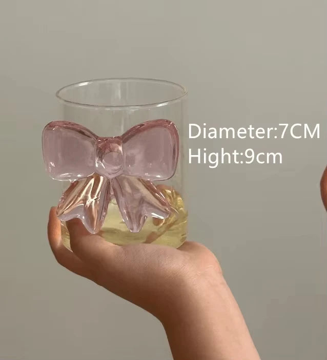 Pink Bow Glass Decor Glass Cup Goblet Bow Handle Glasses Heat-resistant High Borosilicate Dessert Ice Cream Bowl Festival Gifts