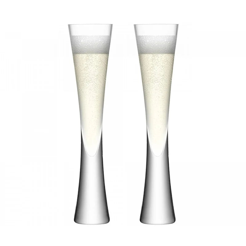 Hand Blown Champagne Flutes Glasses | Clear Crystal for Weddings & Parties | Housewarming Toasting Cups Gifts