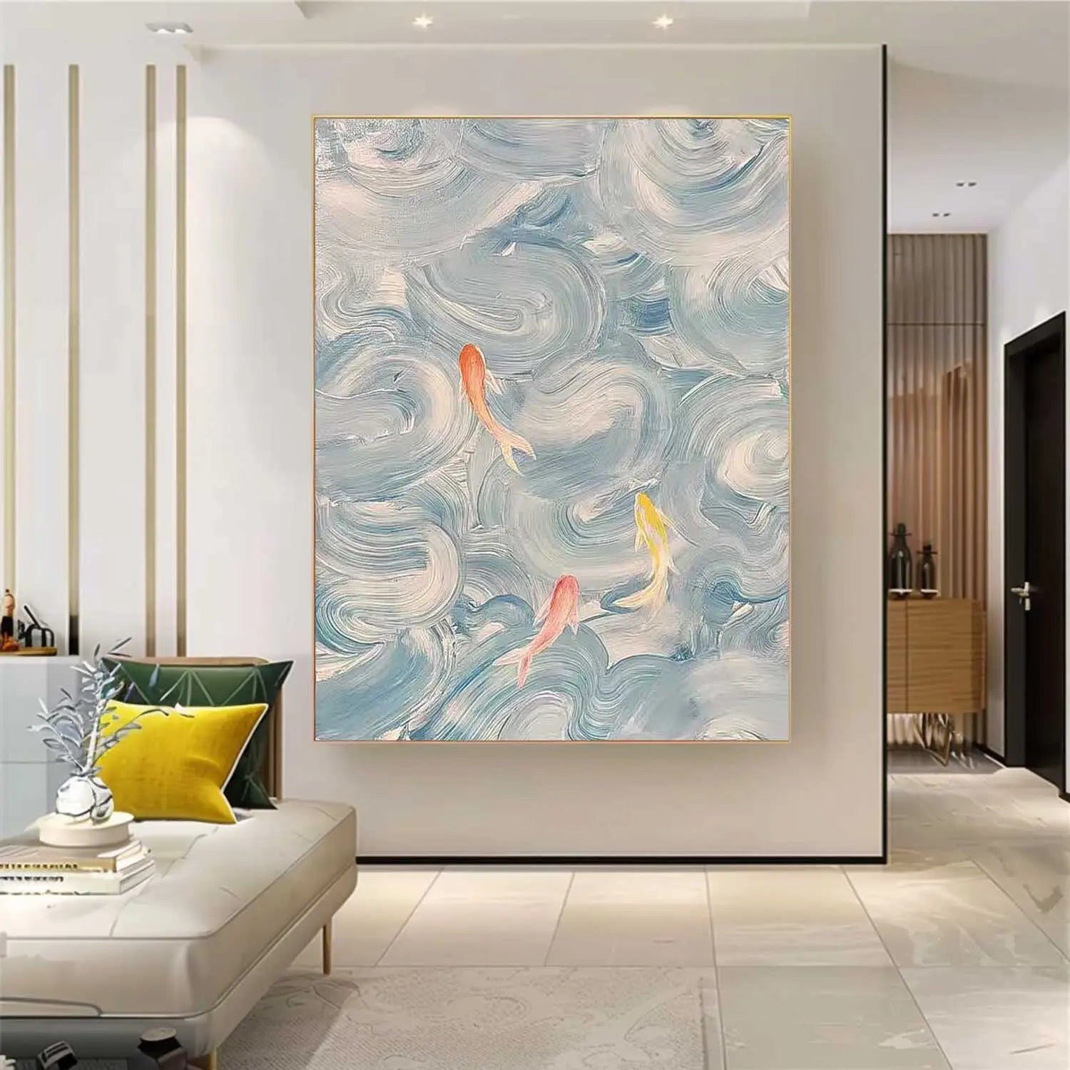 Chinese Fish Picture 100% Hand Painted Modern Abstract Oil Painting On Canvas Wall Art  For Living Room Home Decoration No Frame