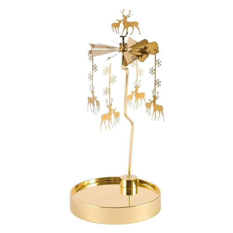 Snowflake Deer Fairy Rotating Candlestick Tealight Candle Holder Tray Romantic Wedding Party Decor Y5GB