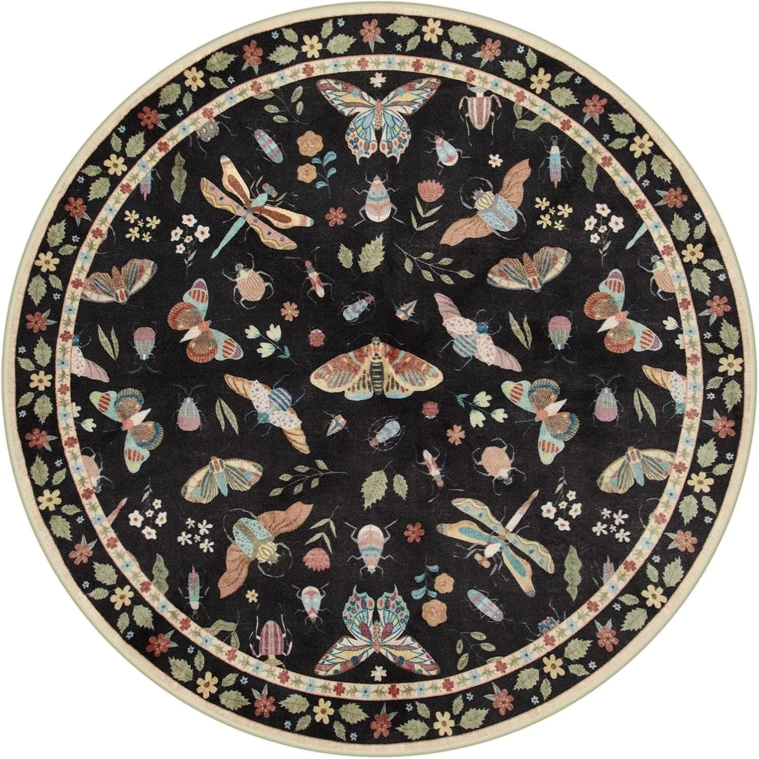 Round Living Room Carpet Green Insect Floral Carpets Home Decoration Rug for Bedroom Bedside Floor Mat Christmas Gifts 거실 카펫