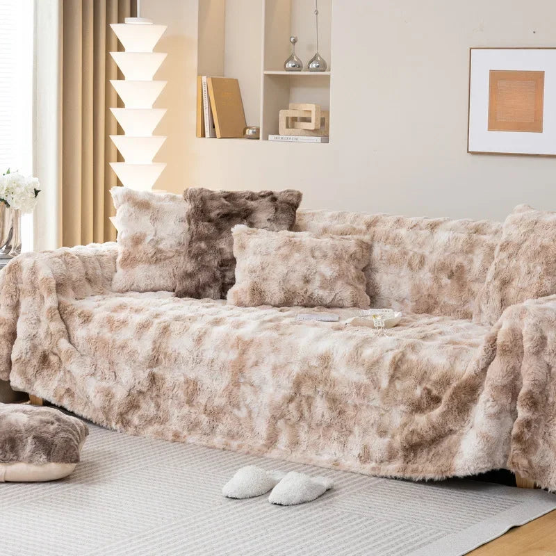 EIFLOY-Faux Rabbit Plush Sofa Cover, Super Soft Towel Blanket, Anti-slip, Universal, 1/2/3/4 Seater, Leather Couch Slipcover