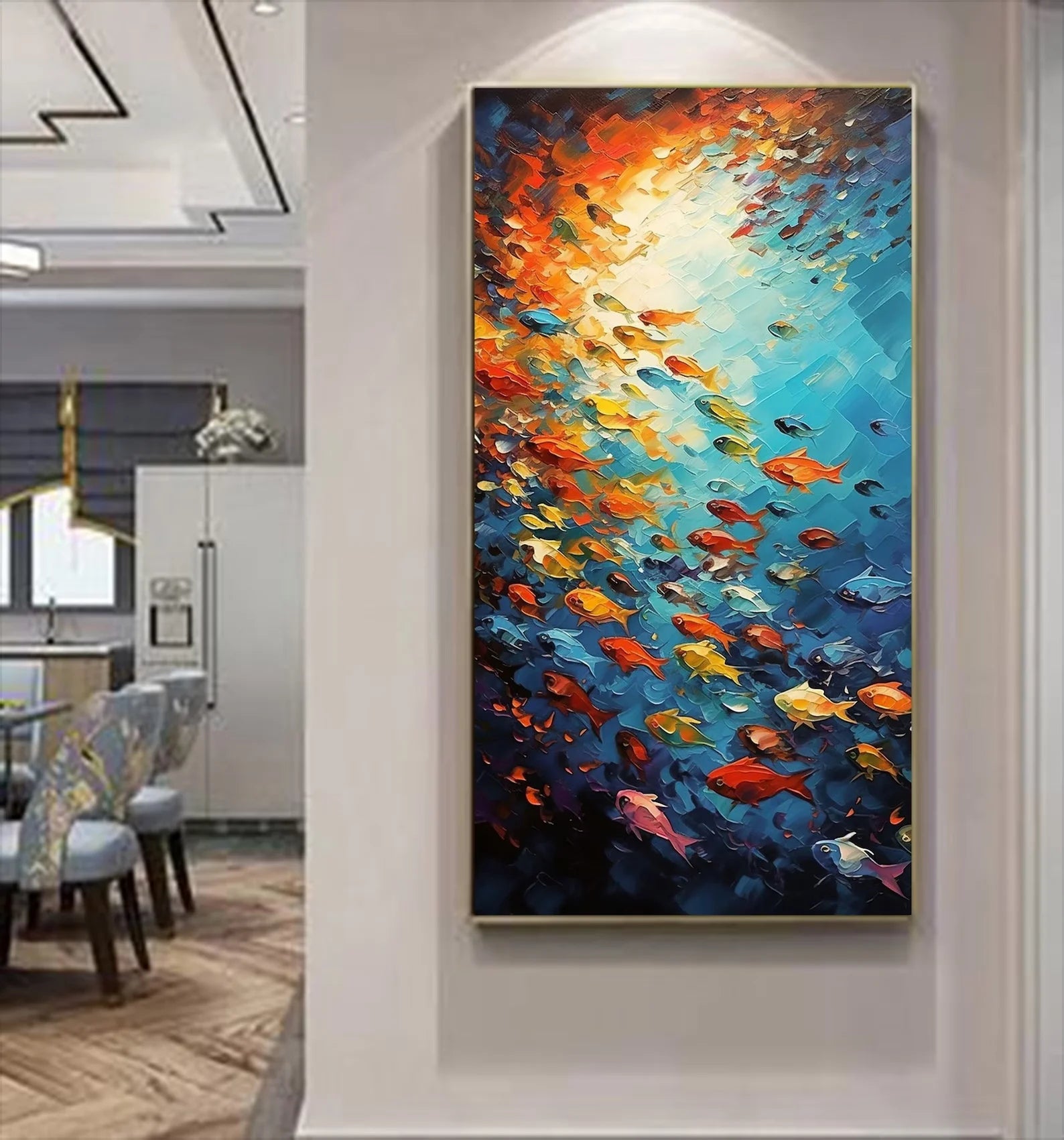 Dafeng Oil Painting Unframed Huge Handmade Abstract Oil Painting on Canvas Wall Art Home Decoration Shoal of Fish Picture Art