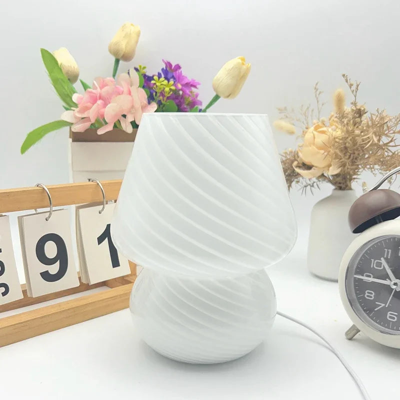 Glass Table Lamp Mushroom Desk Lamps Bedroom Bedside Desktop Decorative Room Night Light Modern Minimalist Atmosphere Led Lights