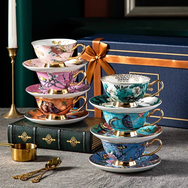 Bone China Coffee Cup Set, Rustic Style Afternoon Tea Cup, High Aesthetic Value, Light Luxury, Exquisite Gift