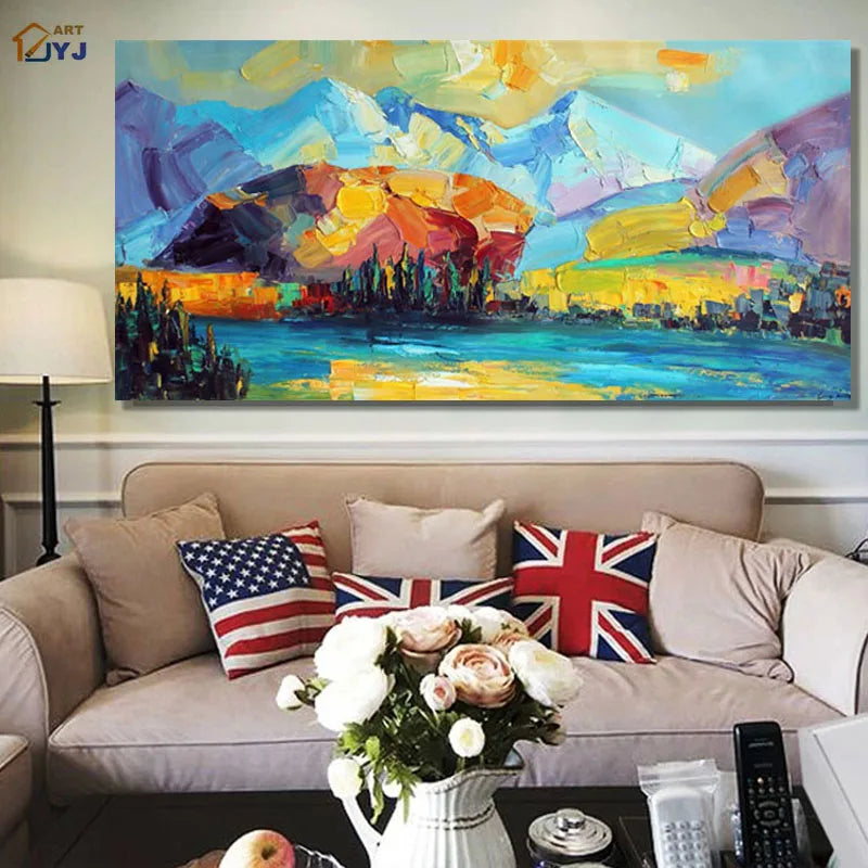 Impression Mountain Picture Hand painted Modern Abstract Oil Painting on Canvas for Living Room Wall Art Home Decoration SL044