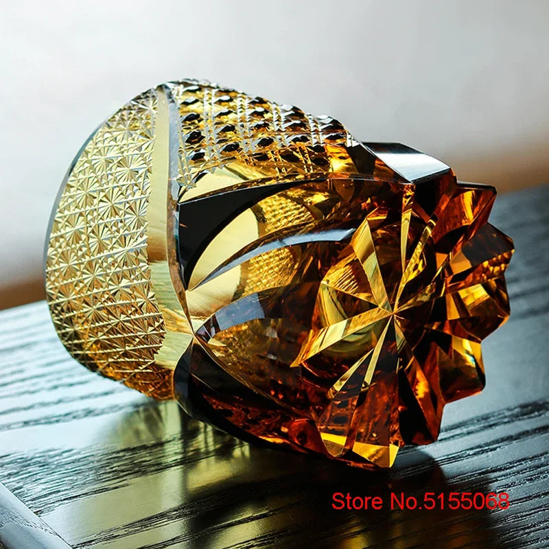 Japanese Black Warrior Armor Edo Kiriko Whisky Rock Glass Amber Crystals Whiskey Cup High-end Wine Glass Hand Cut Brandy Snifter