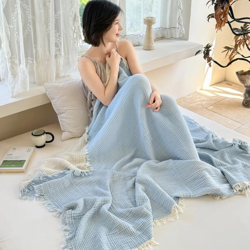 1pc The all-cotton tassel multi-functional blanket is thickened, warm and comfortable, suitable for bedrooms, sofas and offices