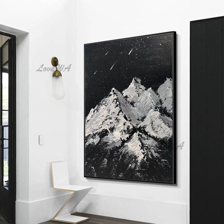 Abstract Canvas Art, Shooting Star Hand-painted, Natural Pictures, Unframed Artwork, Mountain Beautiful Scenery Wall Painting