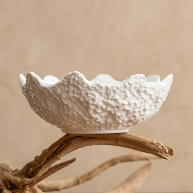 White Ceramic Tableware Fruit Salad Bowl Home-used High-quality Hotel Restaurant Creative Irregular Plate Sashimi Bowl