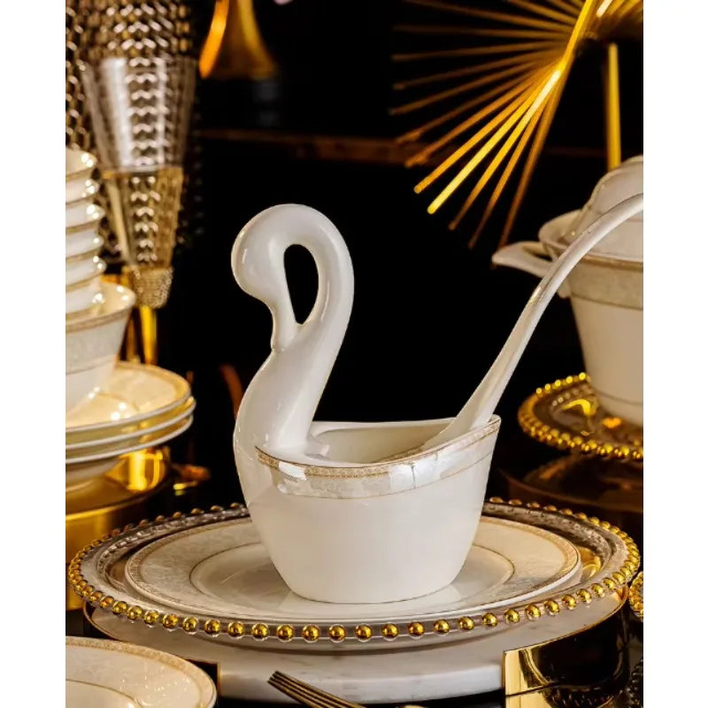 Christmas CeramicTableware 60Piece Set Equipped With Turkey Pot Fashion Xiaozi Series Ten Dining Simple Bone China Tableware Set