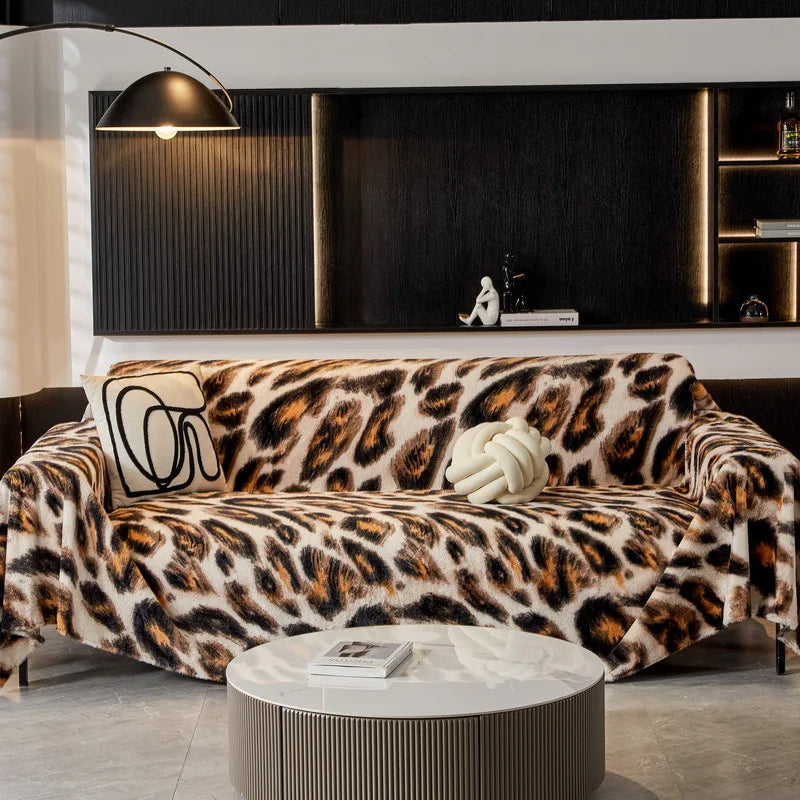 EIFLOY-Leopard Print Plush Sofa Covers Velvet, Throw Blanket, Couch Slip Covers, One Piece, Universal Furniture Protector