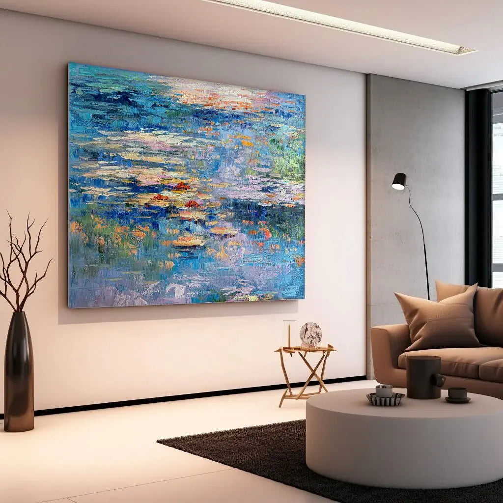 Monet Lotus Thick Texture Landscape Painting Pictures 100% Handmade Abstract Oil Painting Canvas Wall Art For Home Decoration