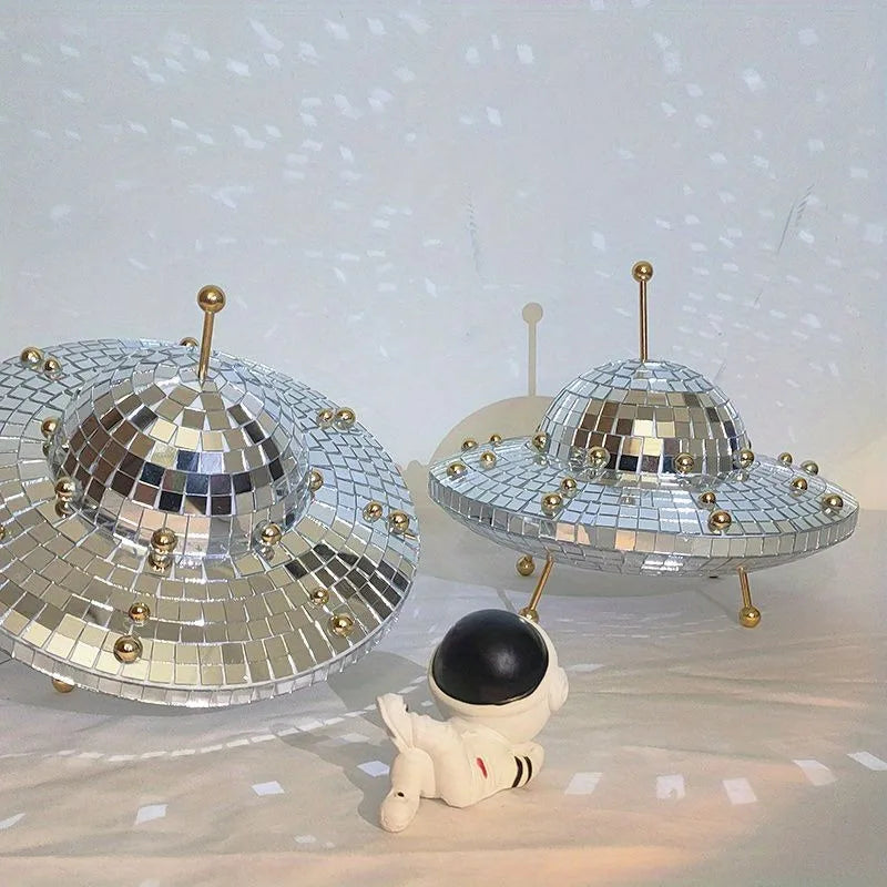 Disco Ball UFO Ornaments Miniature Creative Sculptures Elegant Retro Ornaments Aesthetic Table Accessories Home Decorations