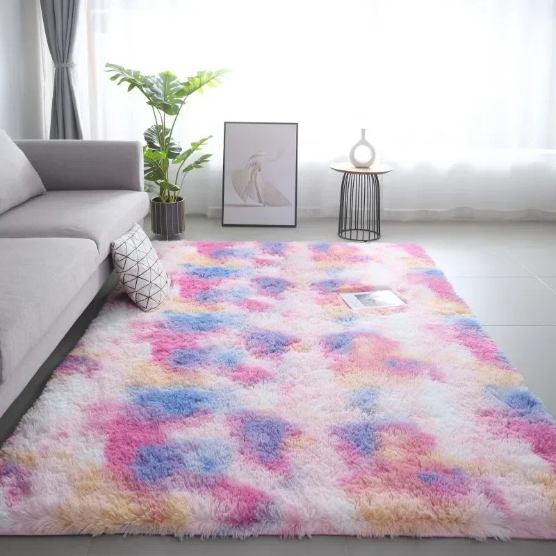 VIKAMA Tie-dye Carpet Living Room Coffee Table Cushion Shaggy Washable Bedroom Modern Scandinavian Soft Cozy Mat Home Decor Rug